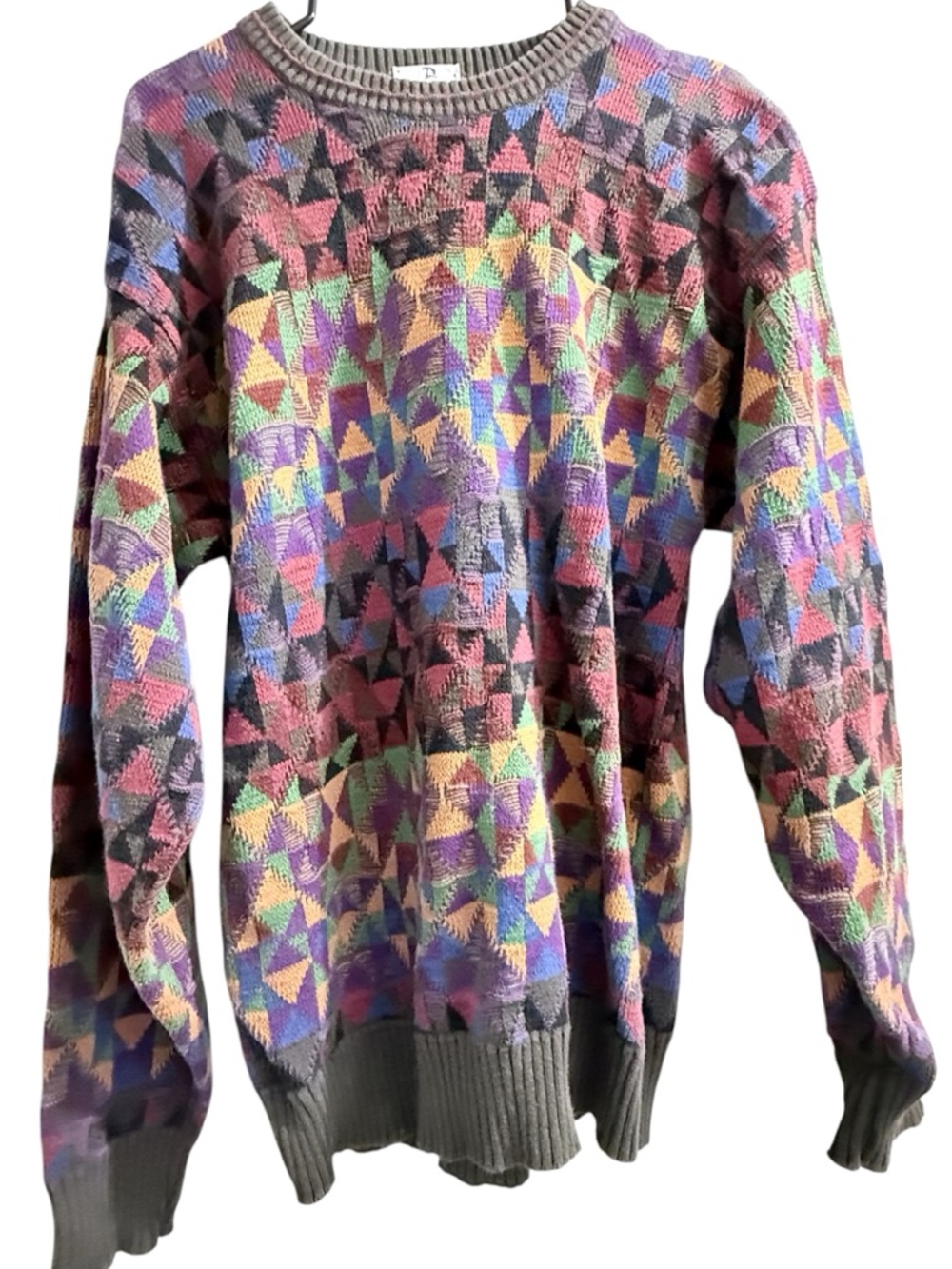 Neiman Marcus Vintage Style Sweater Size XL Colorful Geometric Knit Crewneck